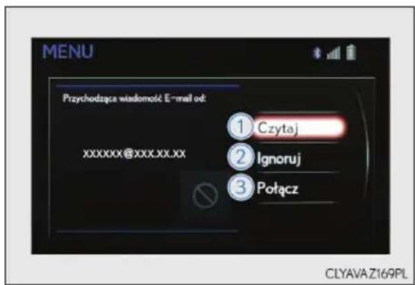 MENU Przychodząca wisdomotć E-mail od: XXXXXXXX@XXX.XX.XX ① Czytaj ② Ignoruj ③ Potącz CLYAVAZ169PL