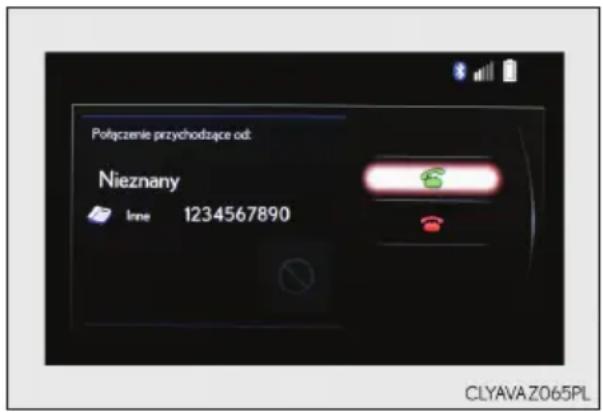 Potączenie przychodzące od: Nieznany Inne 1234567890 CLYAVA Z065PL