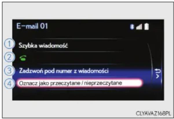 E-mail 01 ① Szybka wiadomość ② ③ Zadzwoń pod numer z wiadomości ④ Oznacz jako przeczytane / nieprzeczytane CLYAVAZ168PL