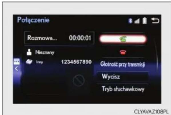 Połączenie Rozmowa... 00:00:01 Nieznany Irey 1234567890 Głośność przy transmisji Wycisz Tryb słuchawkowy CLYAVA.Z108PL