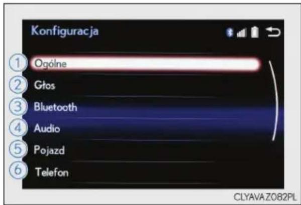 Konfiguracja ① Ogólne ② Głos ③ Bluetooth ④ Audio ⑤ Pojazd ⑥ Telefon CLYAVA.Z082PL