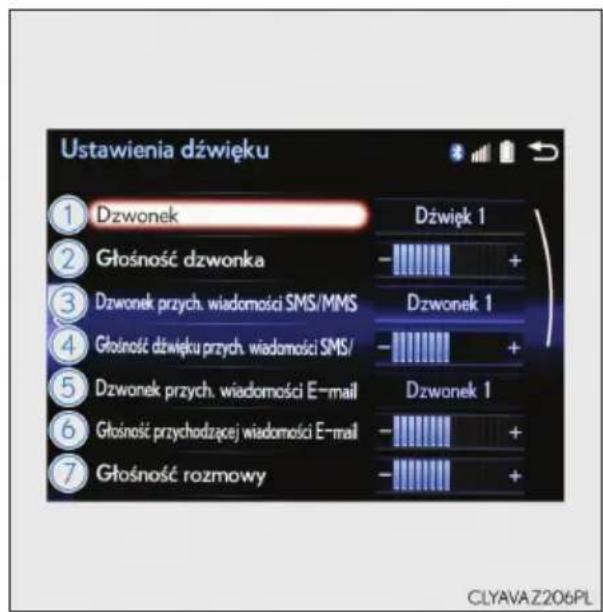 Ustawienia dźwięku ① Dzwonek Głośność dzwonka Dzwonek przych. wiadomości SMS/MMS Głośność dźwięku przych. wiadomości SMS/ Dzwonek przych. wiadomości E-mail Głośność przychodzącej wiadomości E-mail Głośność rozmowy Dźwięk 1 Dzwonek 1 Dzwonek 1 CLYAVA Z206PL