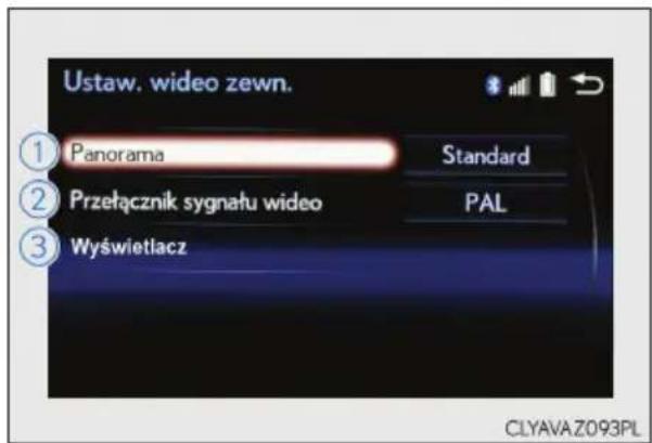 Ustaw, wideo zewn. ① Panorama Standard ② Przełącznik sygnału wideo PAL ③ Wyświetlacz CLYAVA.Z093PL