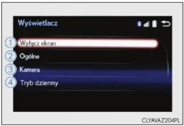 Wyświetlacz ① Wyłącz ekran ② Ogólne ③ Kamera ④ Tryb dzienny CLYAVAZ204PL