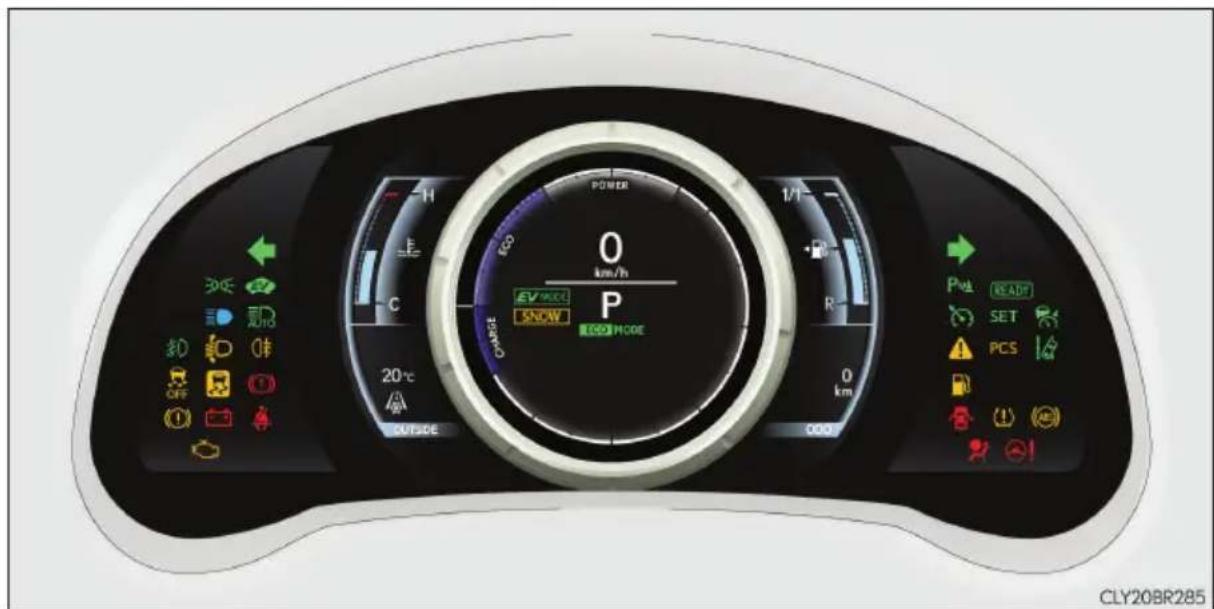 0 km/h P EV WACC SNOW ECON MODE 20°C OUTSIDE 0 km R C H POWER 1/1 CLY20BR285