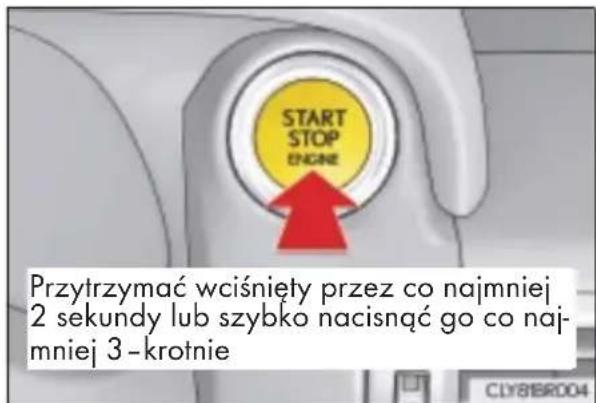 START STOP ENGINE Przytrzymać wciśnięty przez co najmniej 2 sekundy lub szybko nacisnąć go co naj- mniej 3 -krotnie