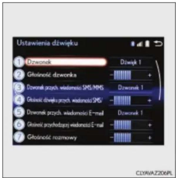Ustawienia dźwięku 1 Dzwonek Dźwięk 1 2 Głośność dzwonka - + 3 Dzwonek przych. wiadomości SMS/MMS Dzwonek 1 4 Głośność dwięku przych. wiadomości SMS/ - + 5 Dzwonek przych. wiadomości E-mail Dzwonek 1 6 Głośność przychodzącej wiadomości E-mail - + 7 Głośność rozmowy -