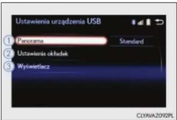 Ustawienia urządzenia USB ① Panorama Standard ② Ustawienia okładek ③ Wyświetlacz CLYAWA.Z092PL