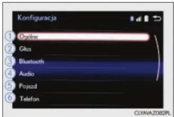 Konfiguracja ① Ogólna ② Głos ③ Bluetooth ④ Audio ⑤ Pojszd ⑥ Telefon CLYAVAZ082PL