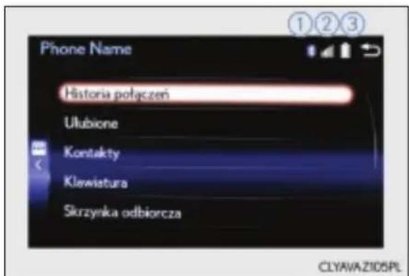 Phone Name Historia potączeń Ulubione Kontakty Klewistura Skrzynka odbiorcza CLYAVA Z105PL