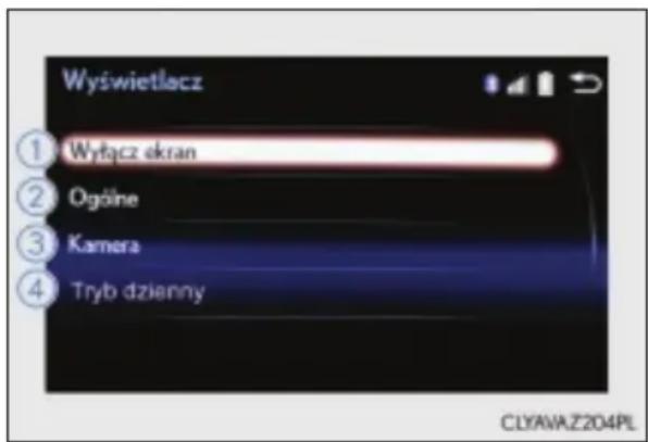 Wyświetlącz ① Wyłącz ekran ② Ogólne ③ Kamera ④ Tryb dzienny CLYAVAZ204PL