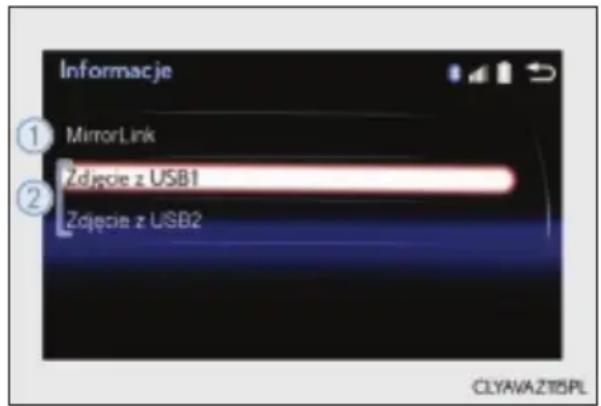 Informacje ① MirrorLink Zdjęcie z USB1 ② Zdjęcie z USB2 CLYAVA.ZTISPL