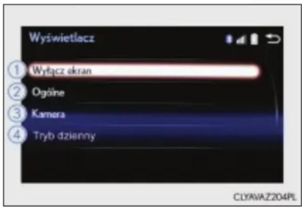 Wyświetlacz ① Wyłącz ekran ② Ogólne ③ Kamera ④ Tryb dzianny CLYAWAZ204PL