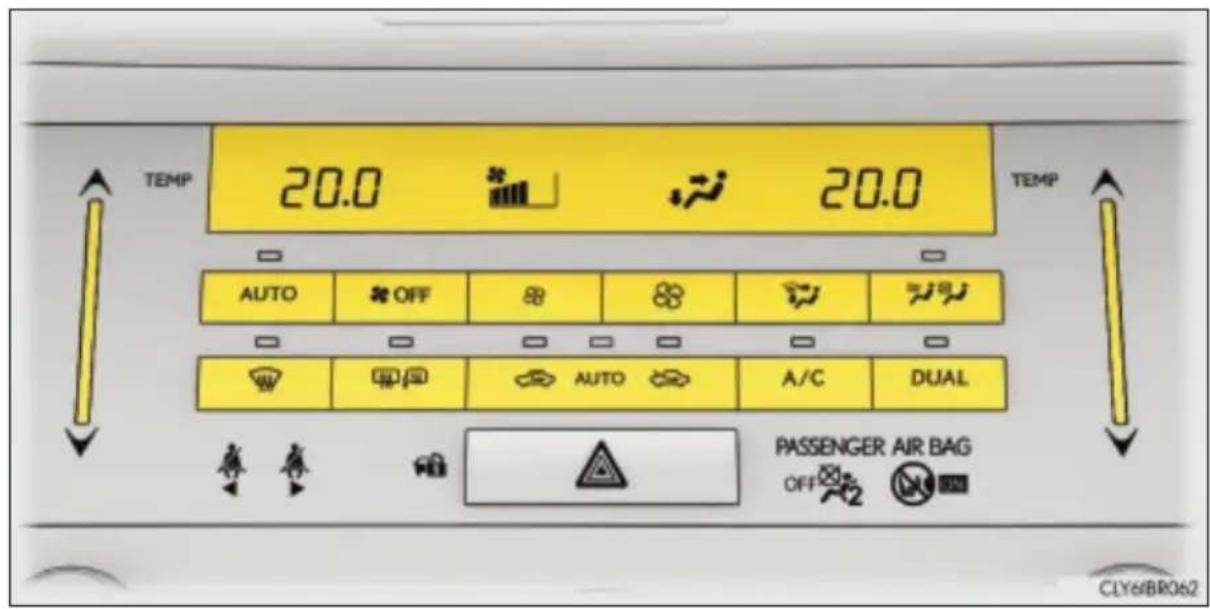 TEMP 20.0 20.0 TEMP AUTO OFF AUTO A/C DUAL PASSenger AIR BAG OFF CLY6/BR062