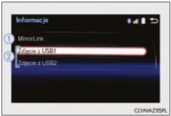 Informacje ① MirrorLink Zdjęcie z USB1 ② Zdjęcie z USB2 CLYAVA.ZT5PL