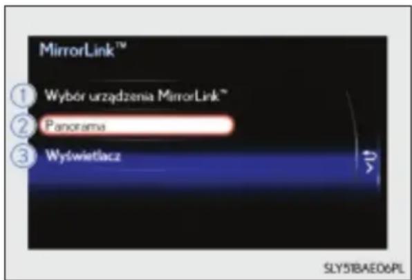 MirrorLink™ ① Wybór urządzenia MirrorLink™ ② Panorama ③ Wyswietlacz SLY51BAE06PL