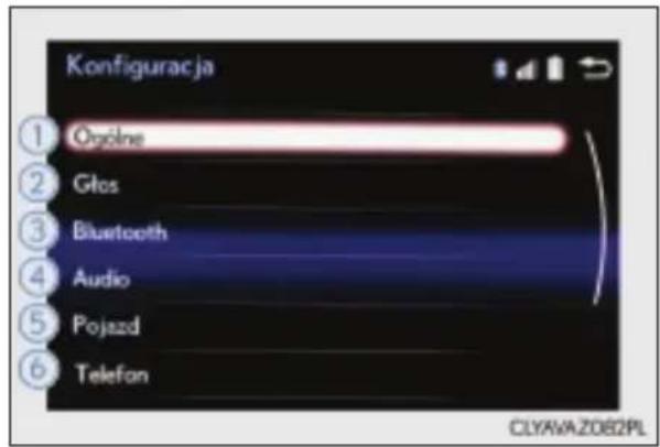 Konfiguracja ① Ogólna ② Głos ③ Bluetooth ④ Audio ⑤ Pojazd ⑥ Telefon CLYAVAZ082PL
