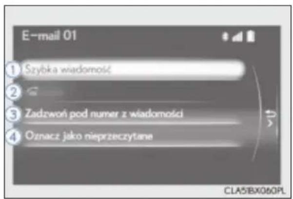 E-mail 01 ① Szybka wiadomość ② ③ Zadzwoń pod numer z wiadomości ④ Oznacz jako nieprzeczytane CLA5BX060PL