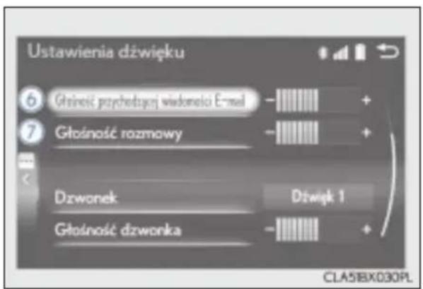 Ustawienia dźwięku 6 Głośność przychdzycji wielonosci E-mail 7 Głośność rozmowy Dzwonek Dźwięk 1 Głośność dzwonka CLA5BX030PL