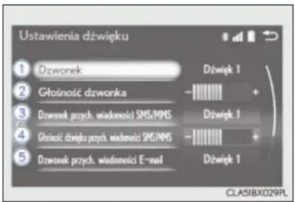Ustawienia dźwięku ① Dzwonek Głośność dzwonka Dzwonek przych. wiadomości SMS/MMS Głośność dźwięku przych. wiadomości SMS/MMS Dzwonek przych. wiadomości E-mail Dźwięk 1 Dźwięk 1 Dźwięk 1 CLASIBX029PL