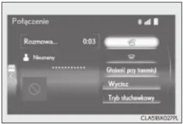 Połączenie Rozmowa... 0:03 Nizumany Głośność przy terminacji Wycisz Tryb słuchawkowy CLA51BX027PL