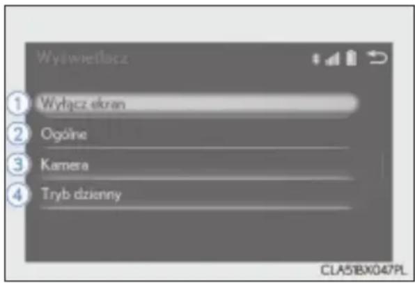 Wyświetlacz ① Wyłącz ekran ② Ogólne ③ Kamera ④ Tryb dzienny CLA51BX047PL