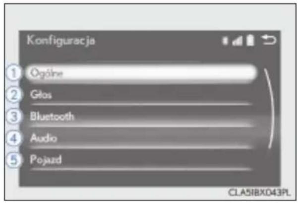 Konfiguracja ① Ogólne ② Głos ③ Bluetooth ④ Audio ⑤ Pojazd CLA51BX043PL