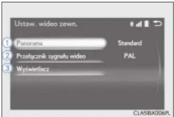 Ustaw. wideo zewn. ① Panorama Standard ② Przełącznik sygnału wideo PAL ③ Wyświetlacz CLA5BX006PL