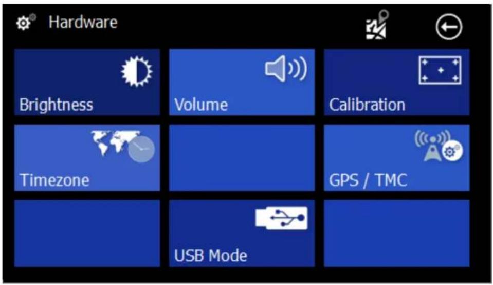 Hardware Brightness Volume Calibration Timezone GPS / TMC USB Mode