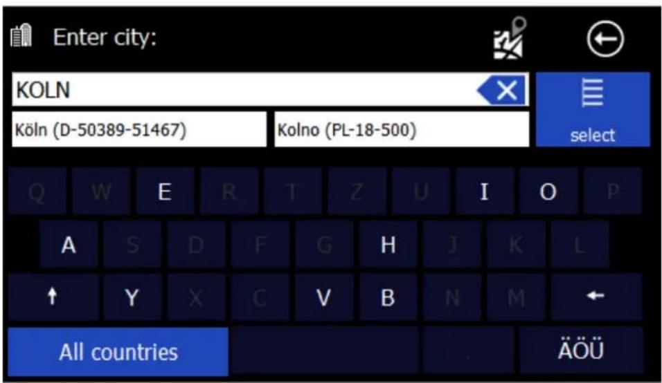 Enter city: KOLN Köln (D-50389-51467) Kolno (PL-18-500) select All countries ÄÖÜ