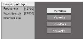Banda [Vert/Baja] Frecuencia [12750] Velárdad de simio [27500] Iniciar busqueño Vert/Baja Vert/Alta Horzi/Baja Horzi/Alta