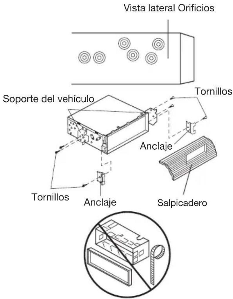 Vista lateral Orificios Soporte del vehículo Tornillos Anclaje Tornillos Anclaje Salpicadero