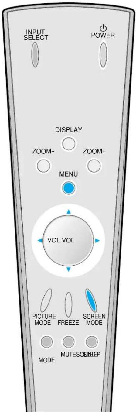 INPUT SELECT POWER DISPLAY ZOOM- ZOOM+ MENU VOL VOL PICTURE MODE FREEZE SCREEN MODE MUTESO SINEP