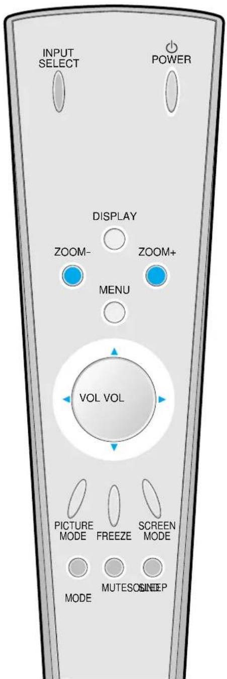 INPUT SELECT POWER DISPLAY ZOOM- ZOOM+ MENU VOL VOL PICTURE MODE FREEZE SCREEN MODE MUTESO SINEP