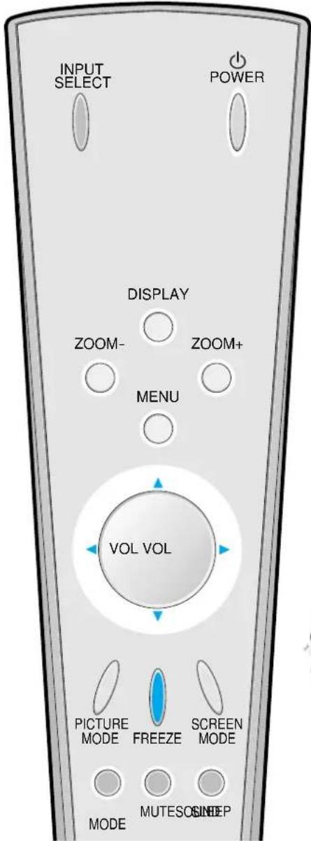 INPUT SELECT POWER DISPLAY ZOOM- ZOOM+ MENU VOL VOL PICTURE MODE FREEZE SCREEN MODE MUTESO SINEP