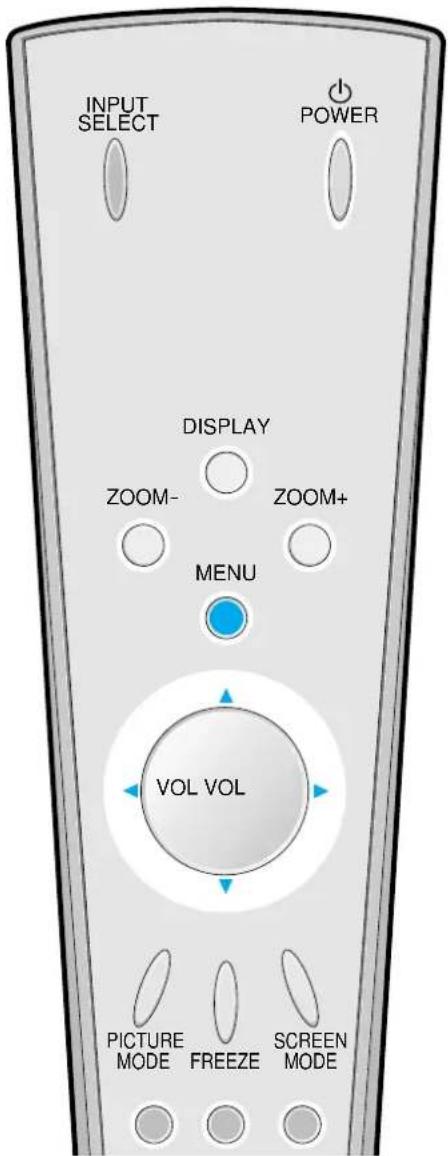 INPUT SELECT POWER DISPLAY ZOOM- ZOOM+ MENU VOL VOL PICTURE MODE FREEZE SCREEN MODE MODE