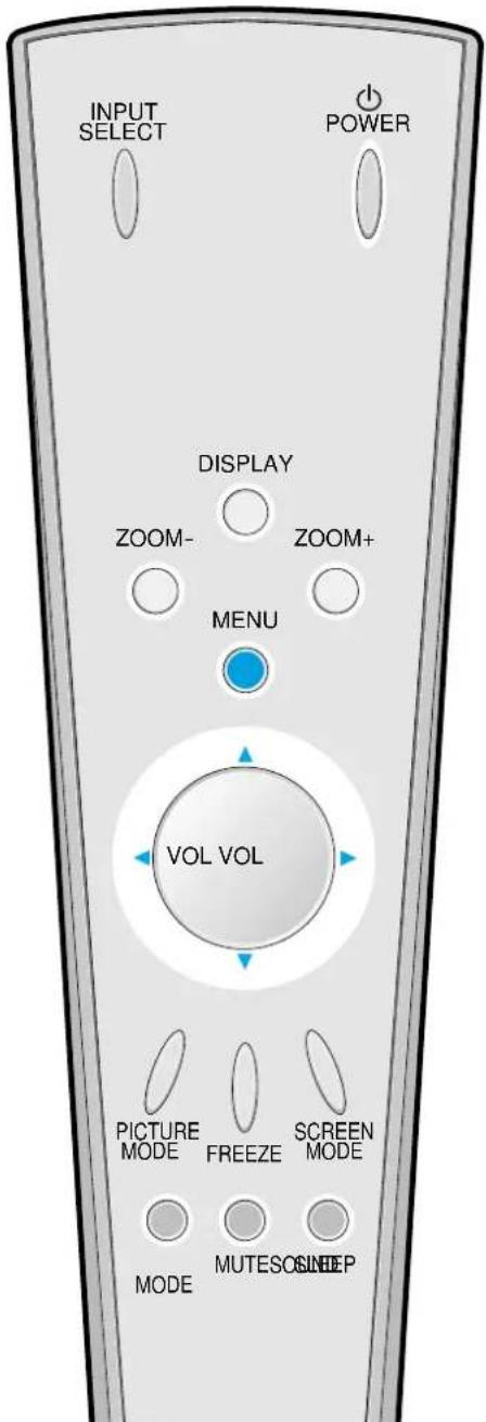 INPUT SELECT POWER DISPLAY ZOOM- ZOOM+ MENU VOL VOL PICTURE MODE FREEZE SCREEN MODE MUTESO SINEEP