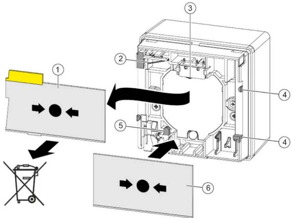 Technical diagram of a device's internal structure with numbered components and directional arrows indicating process flow.