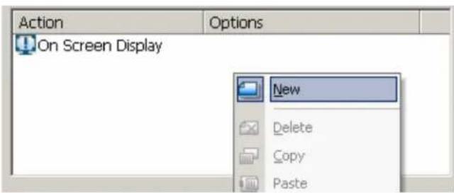 Action Options On Screen Display New Delete Copy Paste