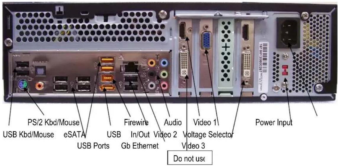 PS/2 Kbd/Mouse USB Kbd/Mouse eSATA USB Ports Firewire USB In/Out Gb Ethernet Firewire Audio Video 2 Video 1 Voltage Selector Video 3 Do not use Power Input