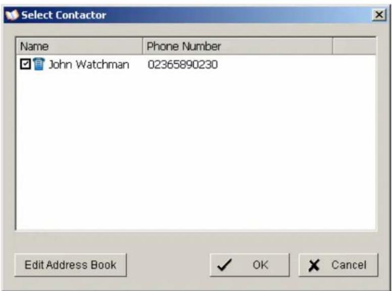 Select Contactor Name Phone Number John Watchman 02365890230 Edit Address Book OK Cancel