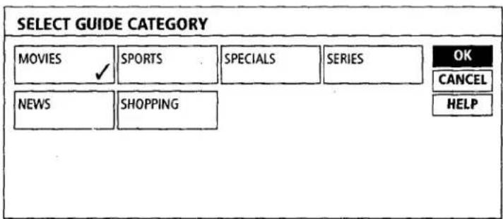 SELECT GUIDE CATEGORY MOVIES ✓ SPORTS SPECIALS SERIES OK NEWS SHOPPING CANCEL HELP