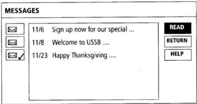 MESSAGES 11/6 Sign up now for our special ... 11/8 Welcome to USSB .... 11/23 Happy Thanksgiving .... READ RETURN HELP