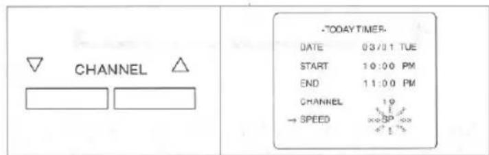 CHANNEL -TOOAY TIMER. DATE 03/01 TUE START 10:00 PM END 11:00 PM CHANNEL 19 → SPEED SP SP 6" 1" 5"