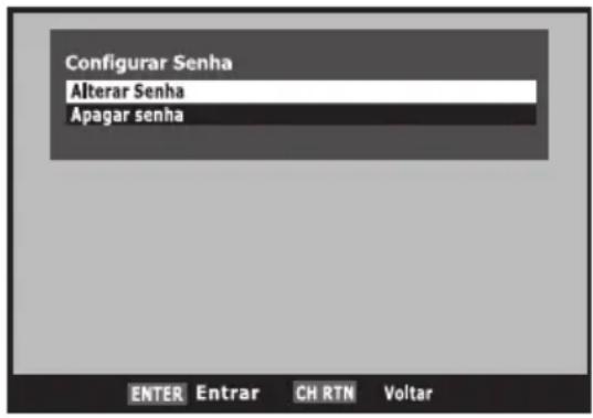 Configurar Senha Alterar Senha Apagar senha ENTER Entrar CH RTN Voltar