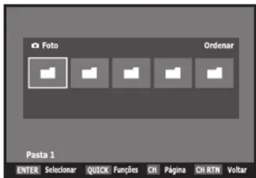 Foto Ordenar Pasta 1 ENTER Selecionar QUICK Funções CH Página CH RTN Voltar