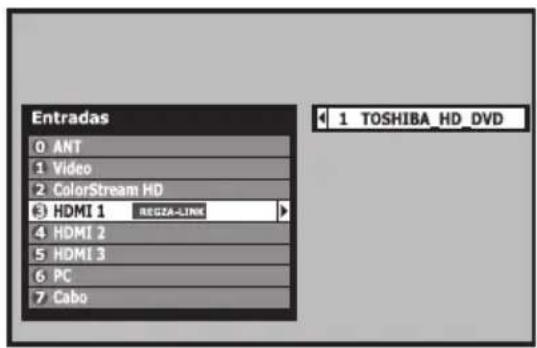 Entradas 0 ANT 1 Video 2 ColorStream HD 3 HDMI 1 REGZA-LINK 4 HDMI 2 5 HDMI 3 6 PC 7 Cabo 1 TOSHIBA_HD_DVD