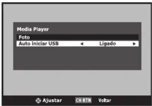 Media Player Foto Auto iniciar USB ← Ligado ► Ajustar CH RTN Voltar