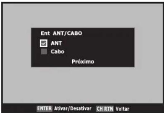 Ent ANT/CABO ✓ ANT Cabo Próximo ENTER Ativar/Desativar CH RTN Voltar