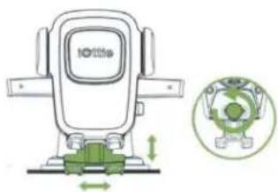 Diagram of a surveying instrument with green directional arrows and a circular inset showing a mechanical component.